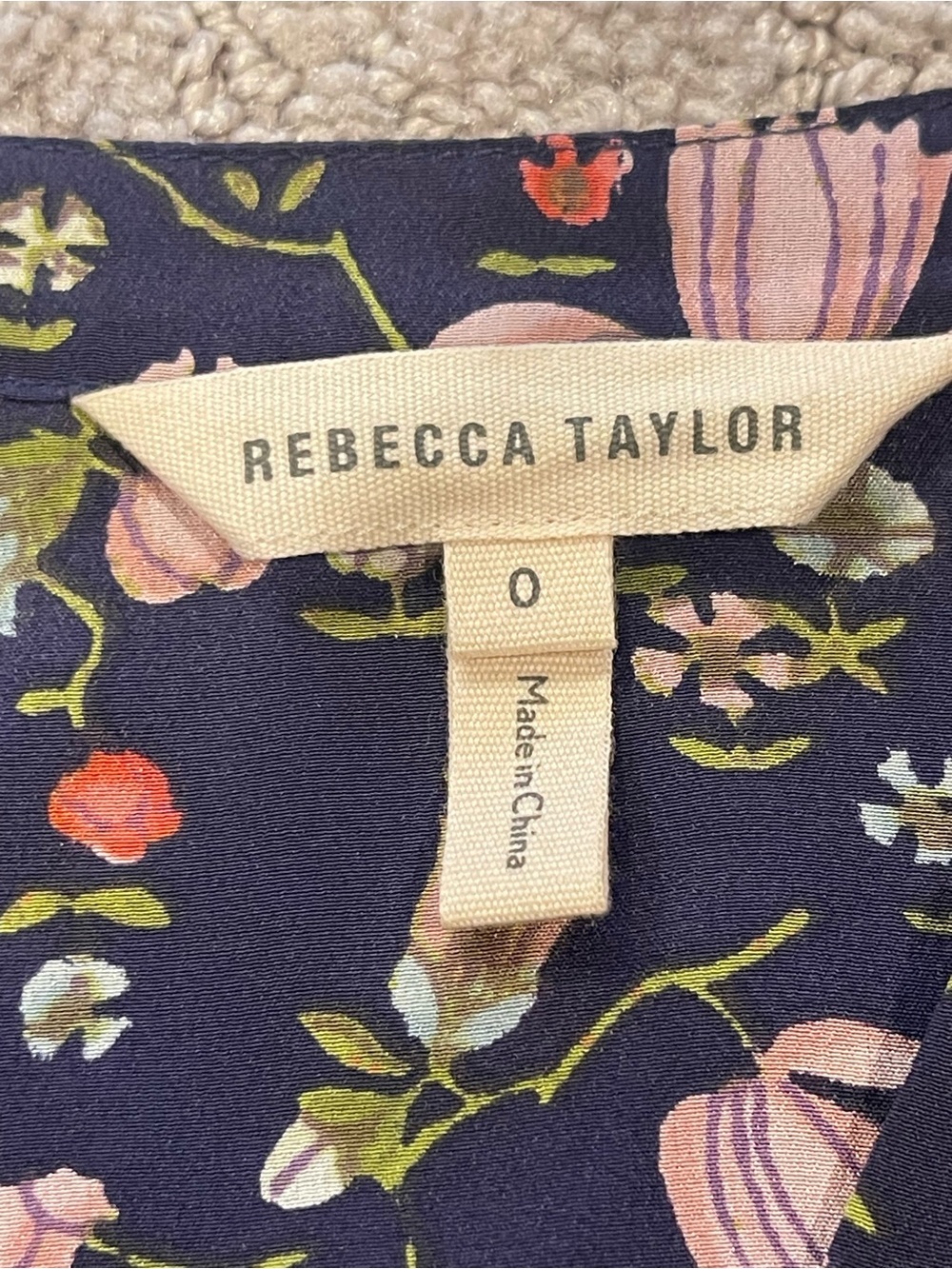 Rebecca Taylor Navy Floral Mini Dress, Long Sleeve,100% Silk,Drawstring Waist, 0 - Picture 5 of 16